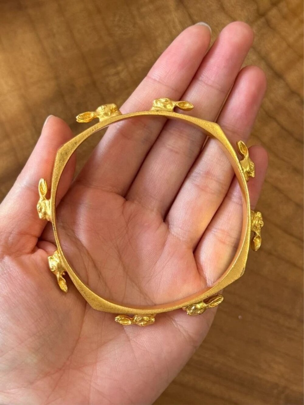 Vintage Tommy Mitchell Brass Bangle Bracelet with Eight Rabbit Head-Standard